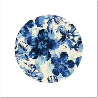 Shibori Inspired Oversized Indigo Floral Posters and Art